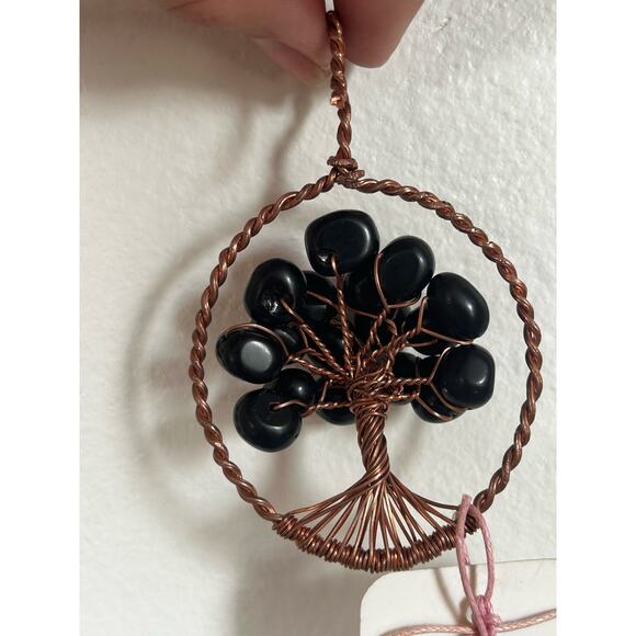 Handmade Copper and Serpentine Crystal Tree of life 3.5x2” Wall Decor - Picture 5 of 5
